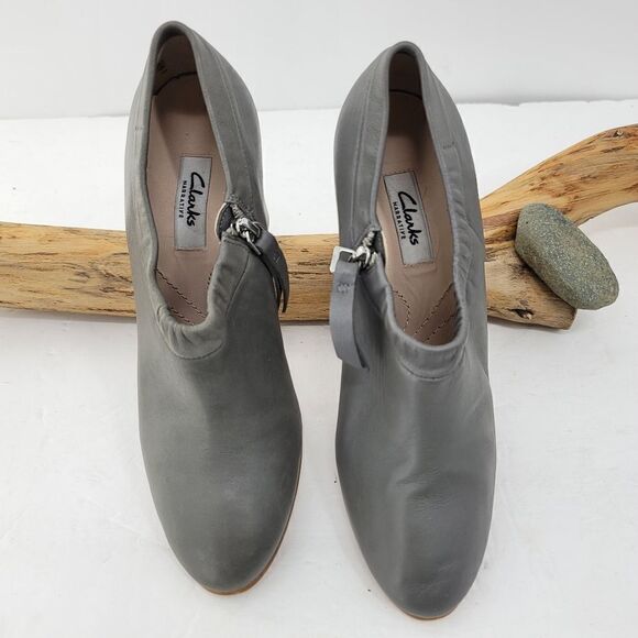 Clarks gray leather booties wood heel style name Narrative - Picture 7 of 9